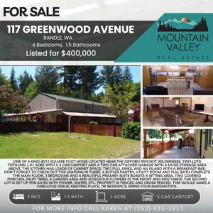 3 Bedroom, 3 bathroom home on 5 acres in Randle, Washington.